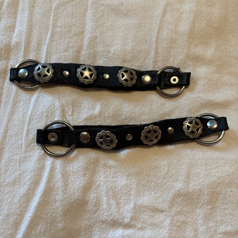 Black Leather Star Concho Boot Strap Set